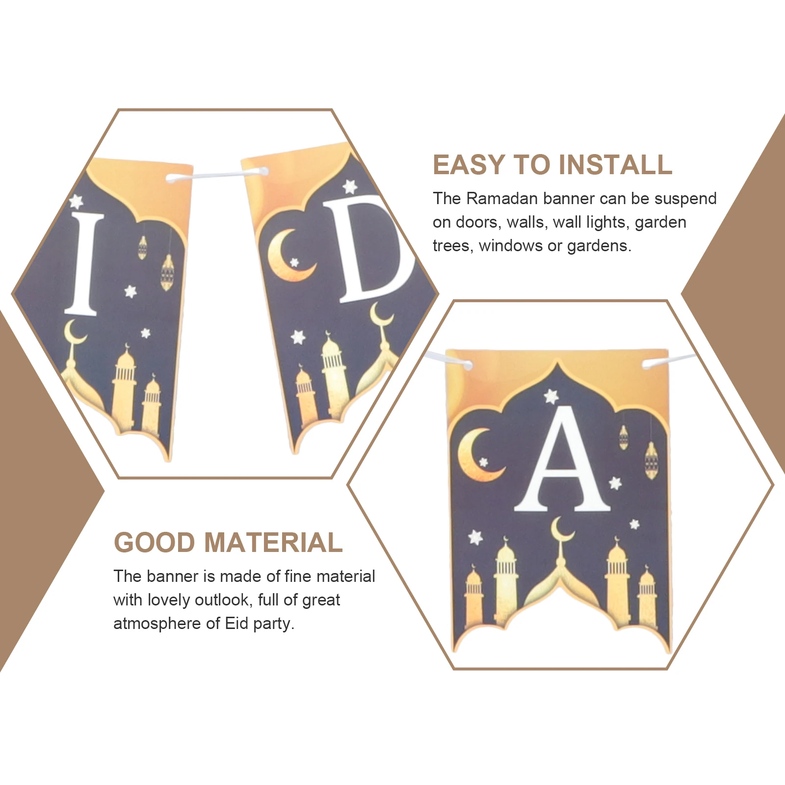 

1 set Eid Mubarak Banner Decorative Party Pendant For Home Wall Door Garden Ramadan Festival Decoration Gold Sequin Backdrop