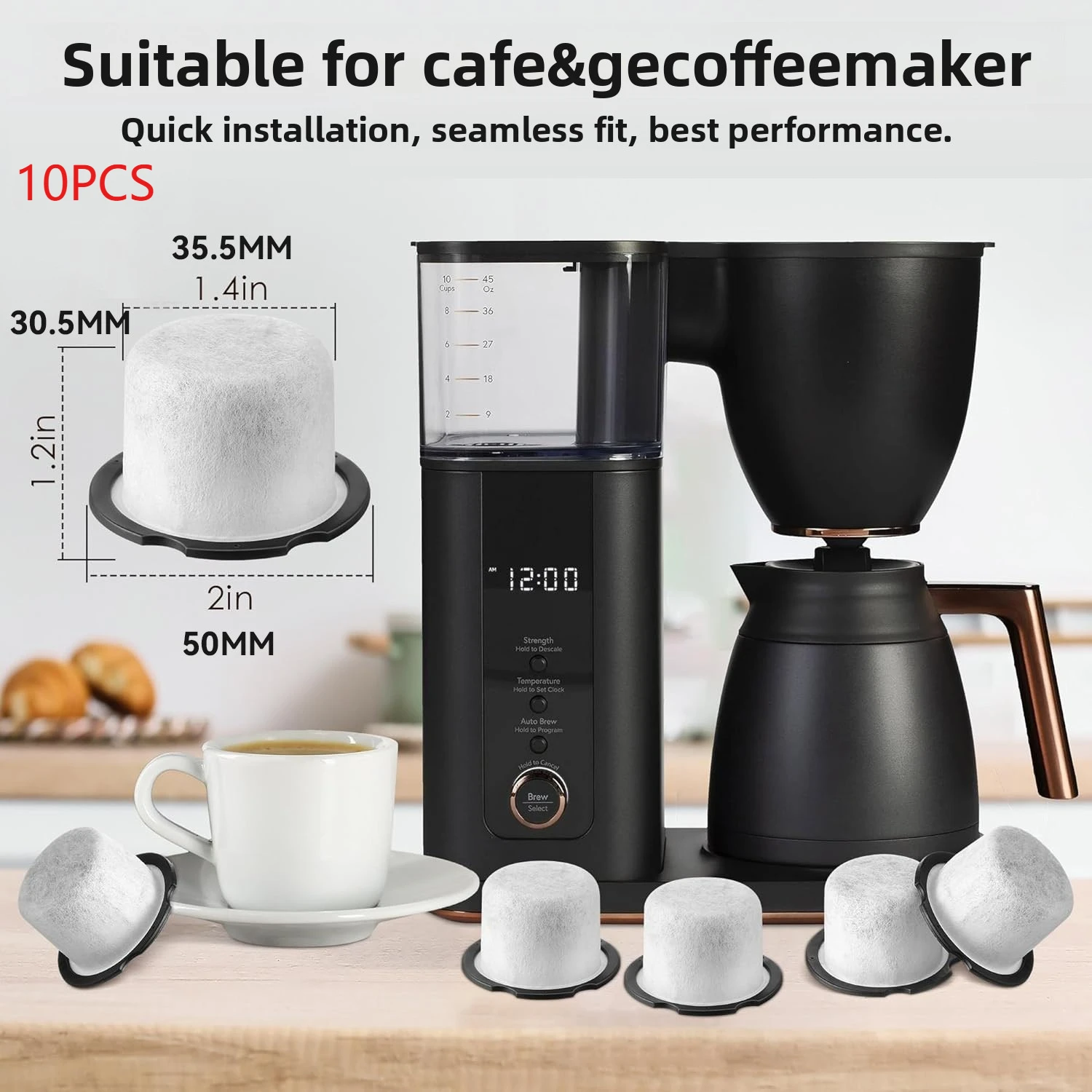 10 قطع فلتر متوافق مع المقهى وGE Profile Grinders Brewers Coffee Makers مرشحات مياه الفحم لآلة الإسبريسو