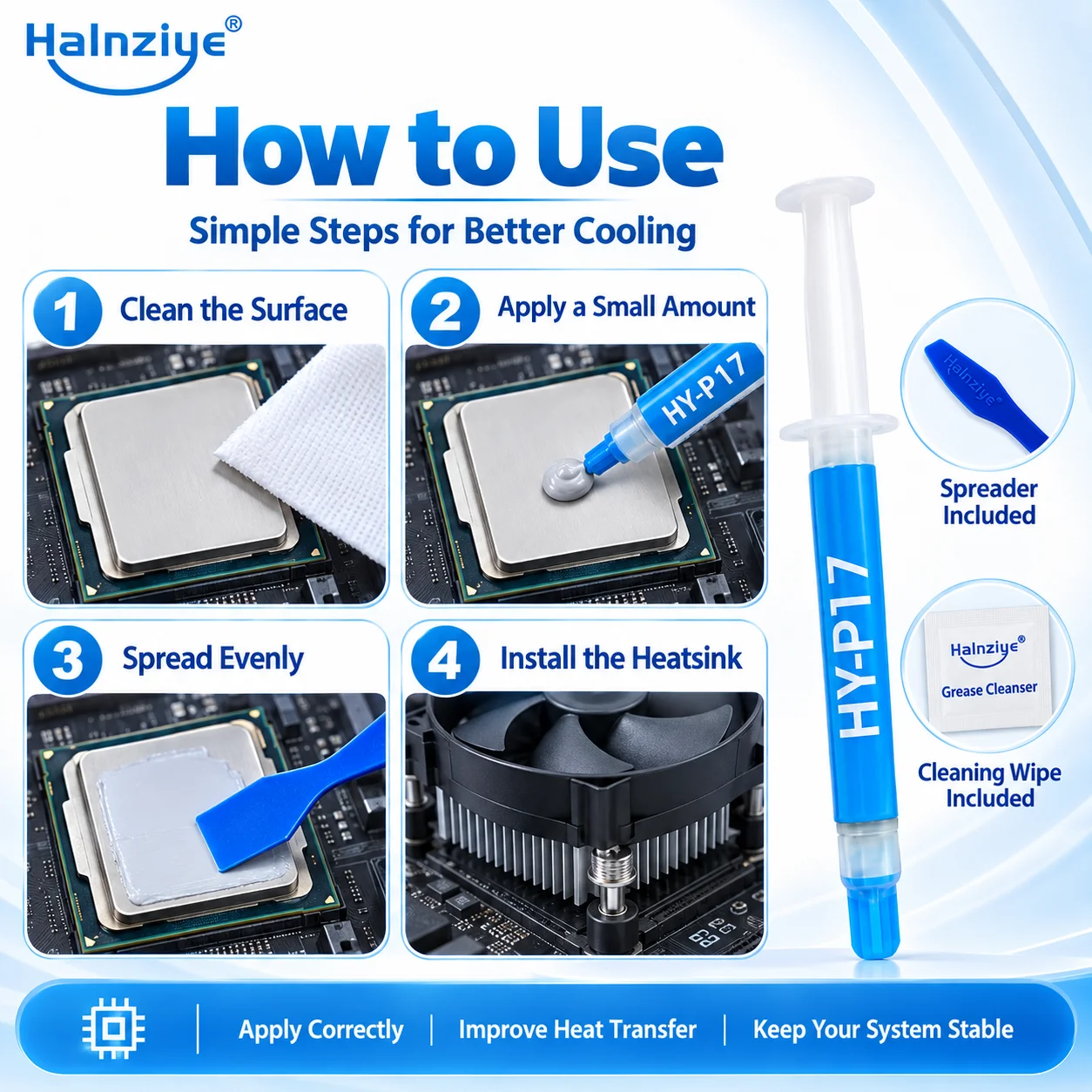 Original Halnziye HY-P17 Premium Performance Wärmeleitpaste für alle Prozessoren, CPU/GPU, hohe Wärmeleitfähigkeit, 2 g/4 g – Detail 5