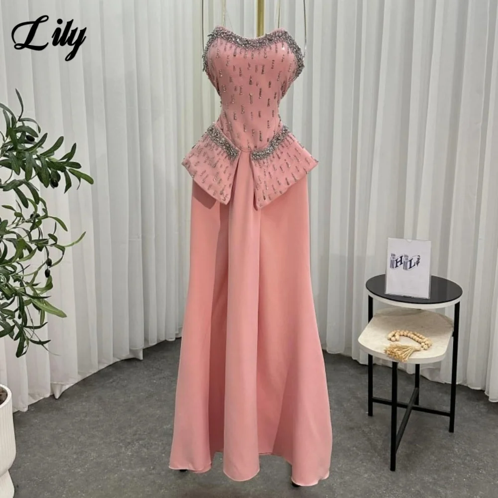 

Lily Pink Elegant Formal Gown Glitter Crystals Sweetheart Prom Dress Satin Trailing Party Dress for Woman robe soirée Customized