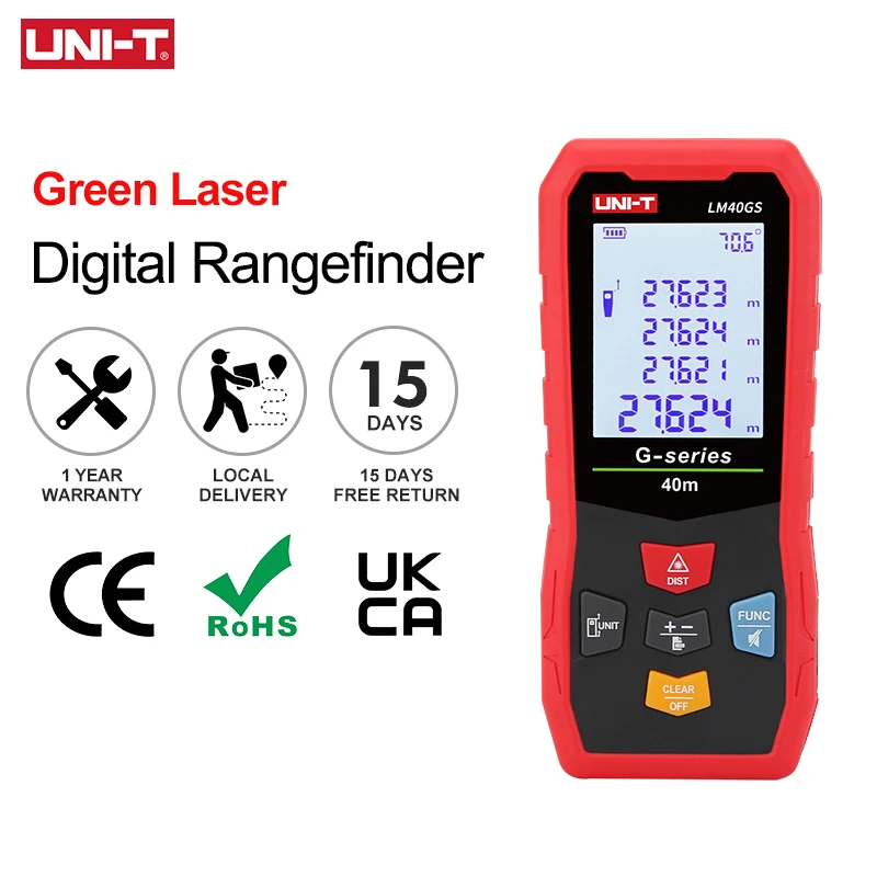 Misuratore di distanza laser UNI-T Serie LM-GS 40m 60m 100m Telemetro laser verde Misuratore di nastro digitale Strumento di misurazione dell'angolo