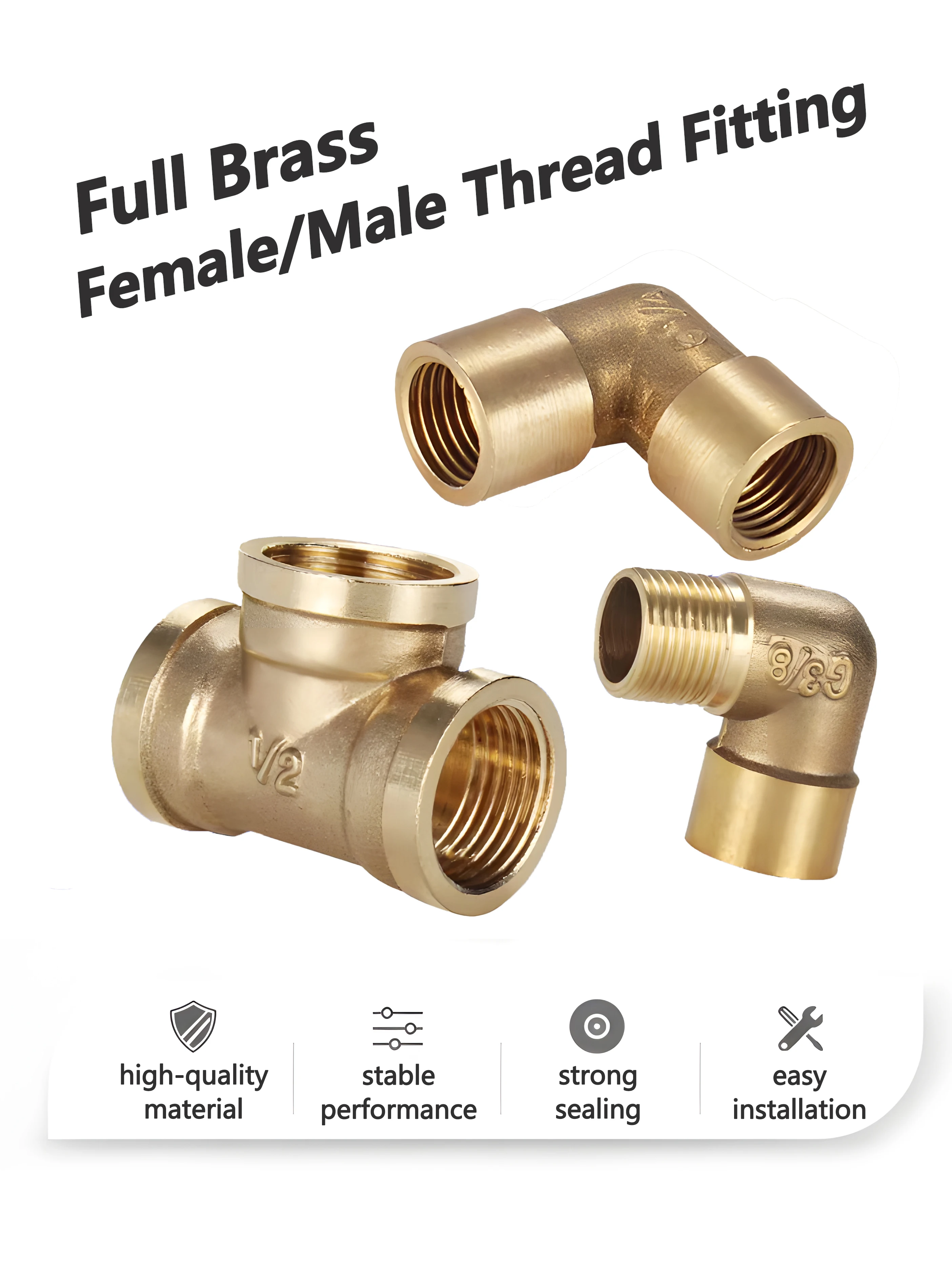 Raccord de tuyauterie pneumatique en laiton, filetage mâle/femelle BSP 1/8" 1/4" 3/8" 1/2" 3/4" 1", adaptateur en cuivre pour eau, huile, gaz