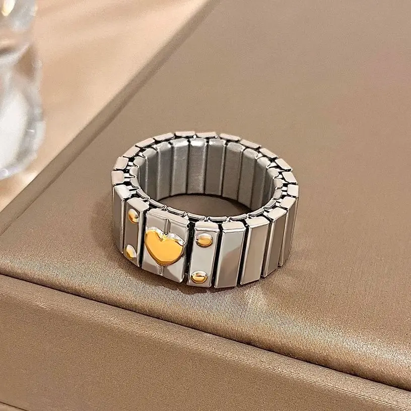 Anillos de corazón de Color dorado Vintage para mujer, romántico reloj elástico ajustable de acero inoxidable, anillo para dedo, regalos para el día de la madre