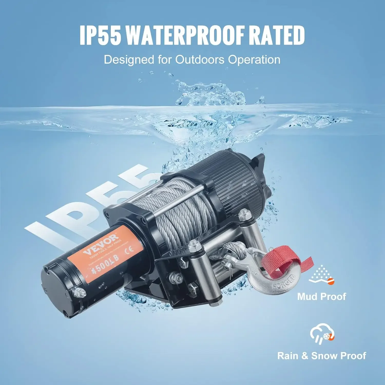 Electric Winch, 12V 4500 lb Load Capacity Steel Rope Winch, IP55 1/4” x 39ft ATV UTV Winch with Wireless Handheld Remote &