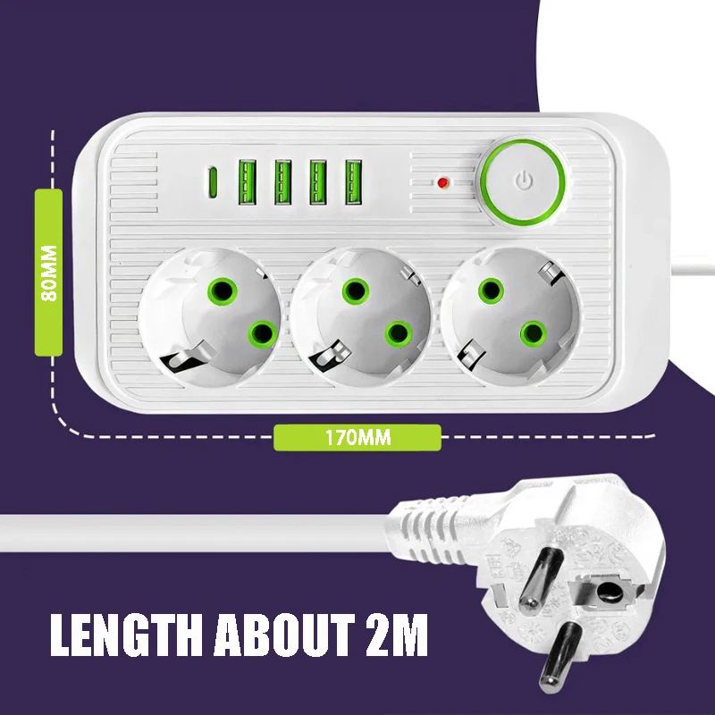 F06 F09 Wtyczka EU Gniazdo AC Smart Power Strip Multiprise Przedłużacz Gniazdo elektryczne Filtr sieciowy z 4 portami USB 1 typu C 1 PD