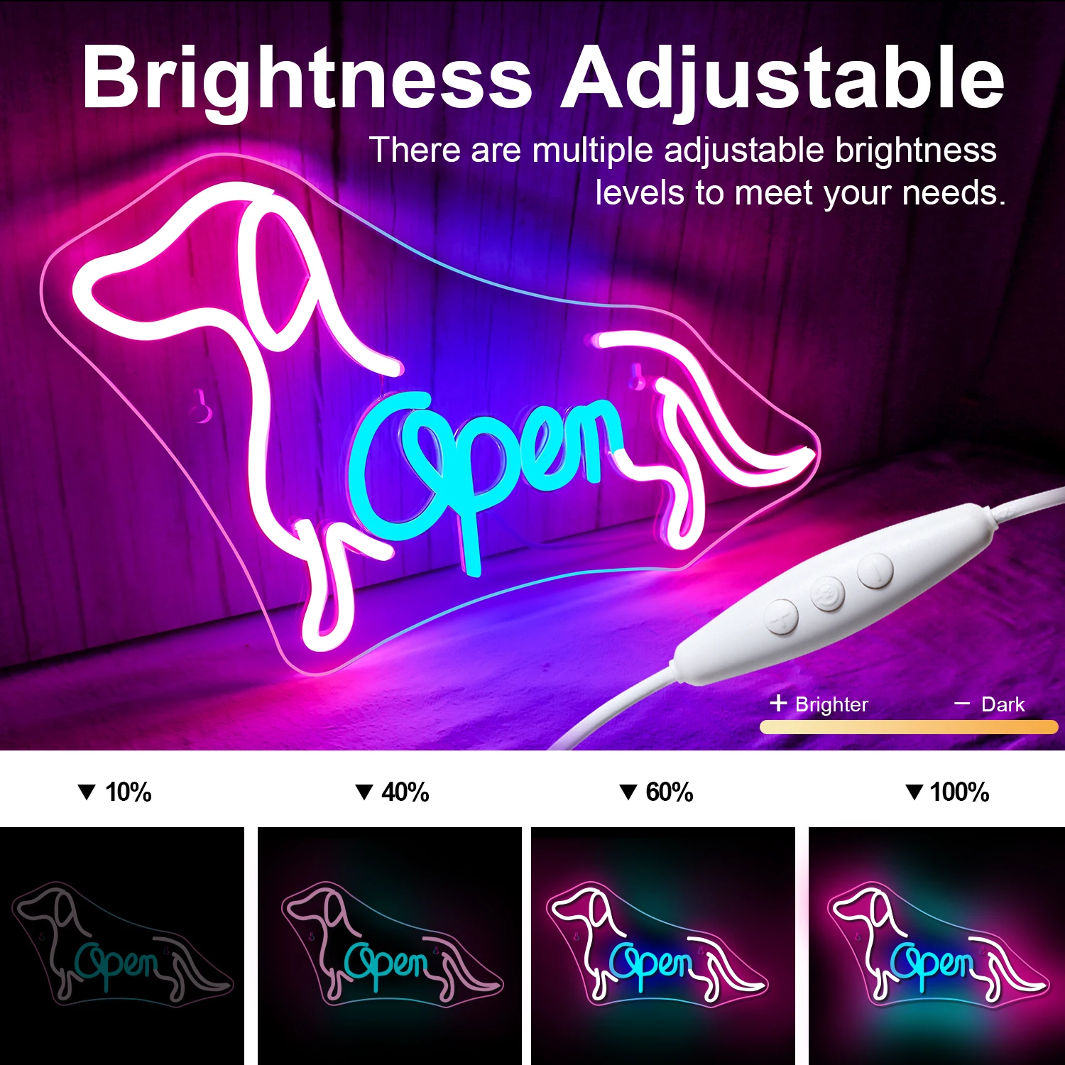 Dachshund Open Neon Led Sign Art Dog Wall Glow Decor Dimmable Room Decoration For Pet Shop Animal Club Welcome Logo USB Powered