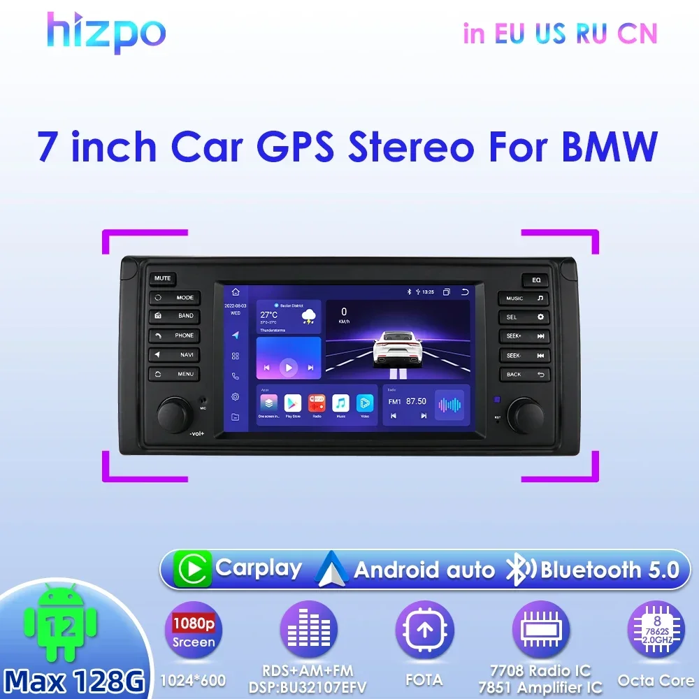 Hizpo 7-inch Android Car Radio for BMW 5 Series E53 1996 M5 2000 X5 Automotive Multimedia GPS Navigation RDS DSP BT 4G CarPlay