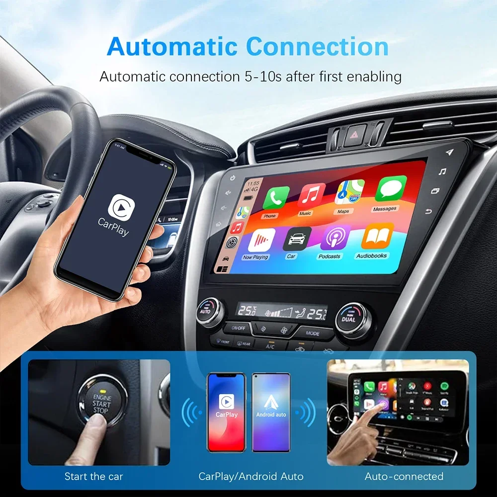 2in1 Wired to Wireless CarPlay Android Auto Adapter for OEM Car Stereo With USB Plug and Play