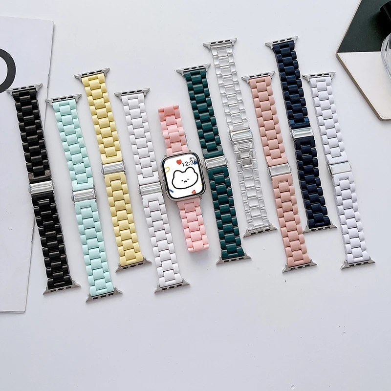 Resin band For Apple Watch Strap 41mm 45mm correa 42mm 44mm 38/40mm ultra2 49mm candy color bracelet iWatch series 9 8 7 6 5 4 3