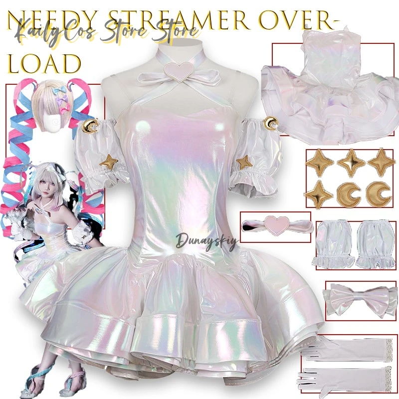 

Needy Girl Overdose Kangel Cosplay Costume Fantasy Anniversary Colorful Dress Overload Lolita Outfit Laser Skirts Ribbon Wig