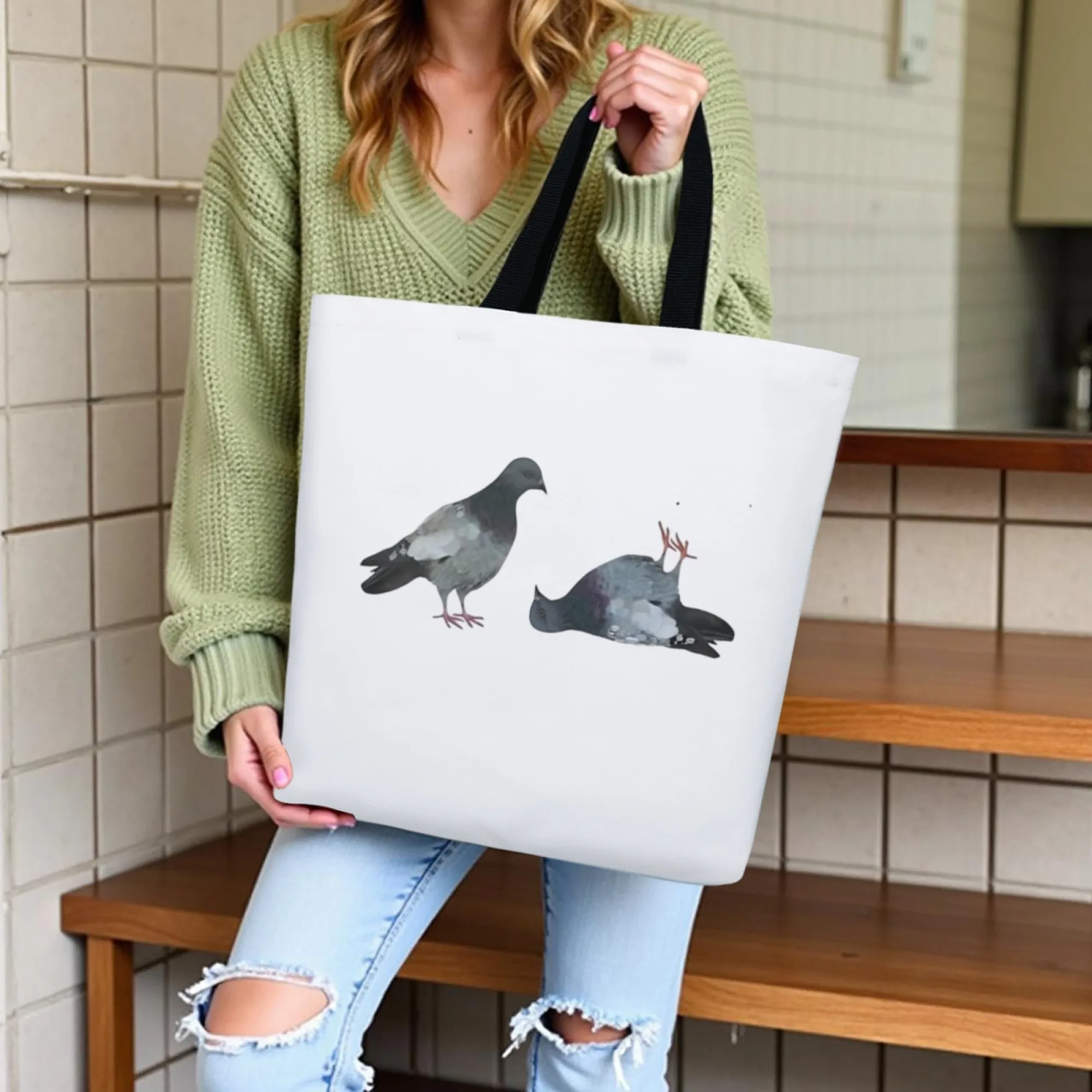 

Cute Funny Pigeon Portrait Artistic Shoulder Bag Spacious Rectangular Design Durable & Lightweight for Shopping Holiday Gifts