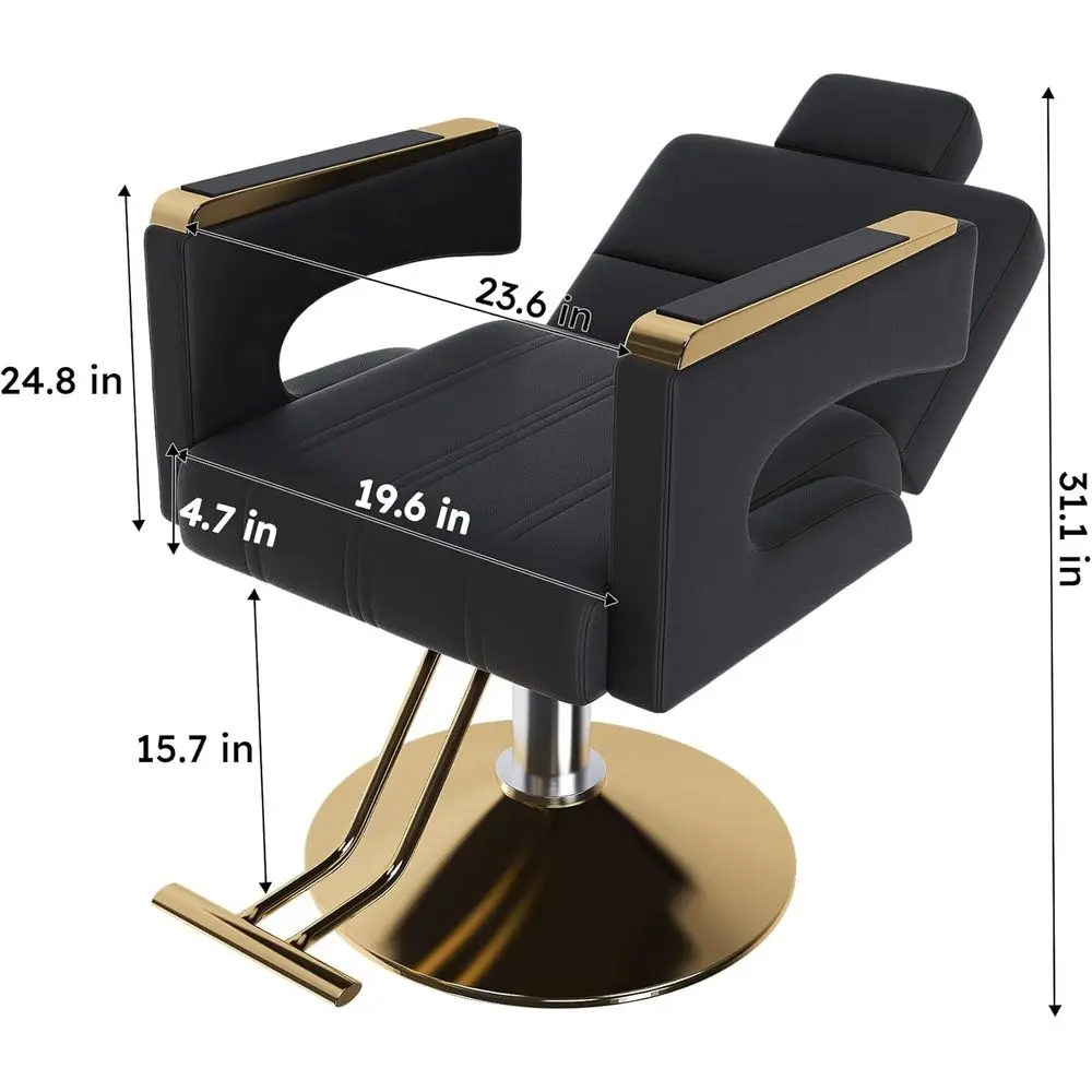 360 °   Cadeira de estilo hidráulica giratória para barbeiros e salões, reclinação ajustável, apoios de braços de aço inoxidável