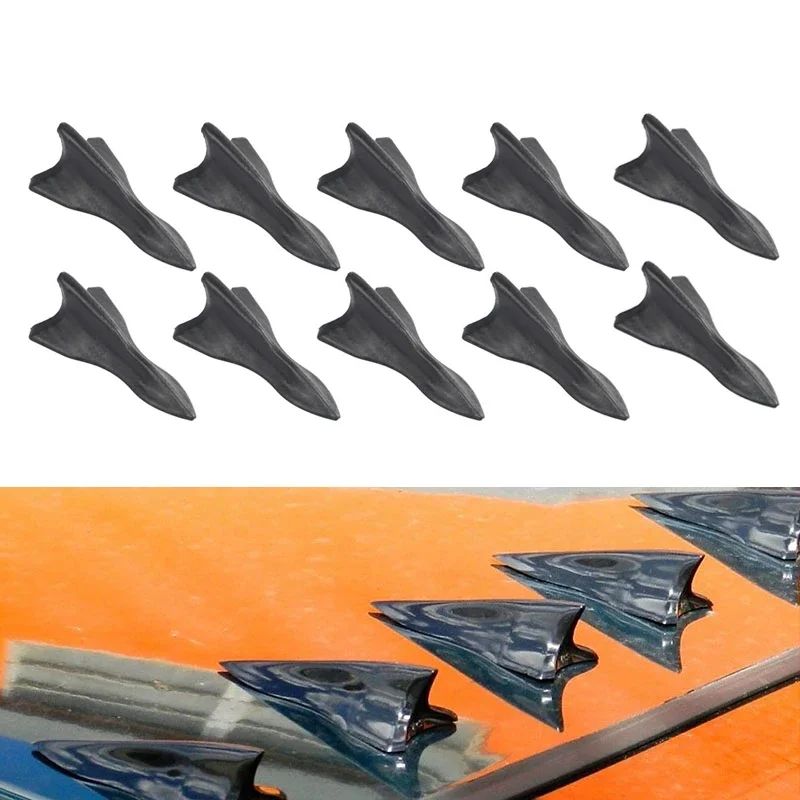 UNIVERSAL 10Pcs Carbon Fiber Design-Looking Color VORTEX GENERATOR FLEXIBLE PP EVO-STYLE ROOF SHARK FINS SPOILER