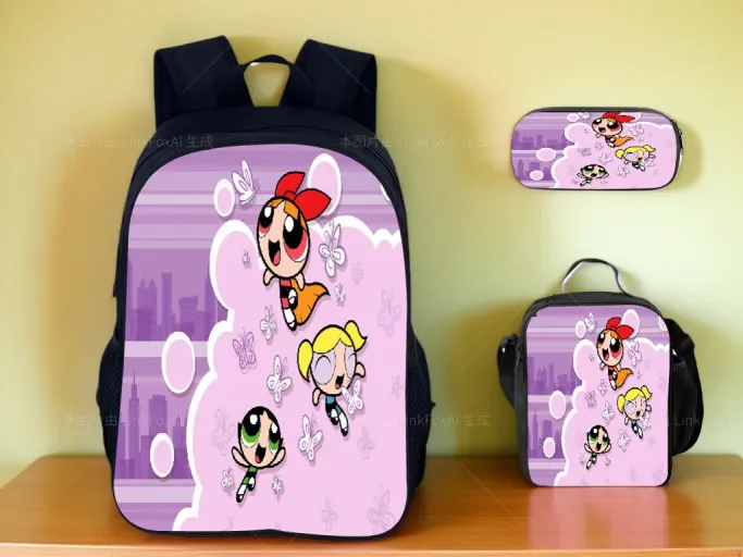 

The Powerpuff Girls 3 in 1 Casual Backpack with Lunch Box,Pencil Case Set-Classic Lightweight Book Bag for Elementary School