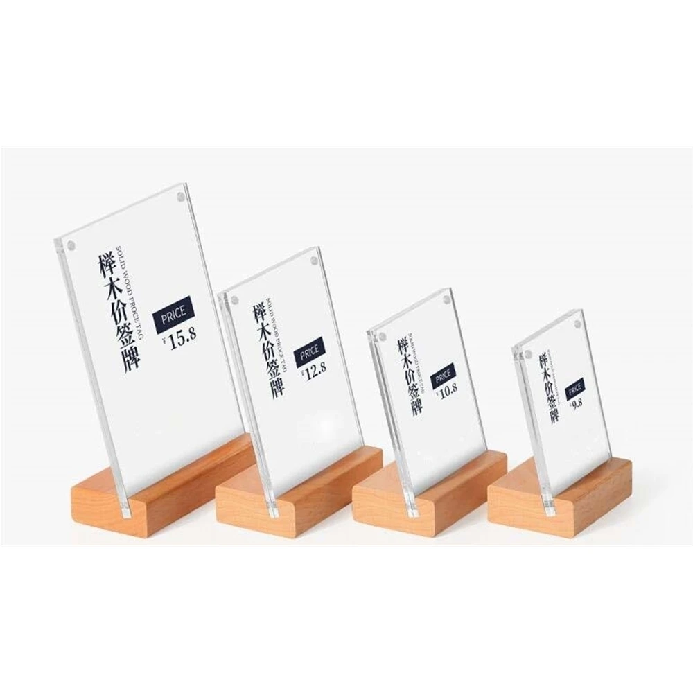 Exhibition Display Fixture Desk Sign Holder Name Card Cover Merchandise Price Tag Display Stand Shelf Talker Wood Acrylic Frame