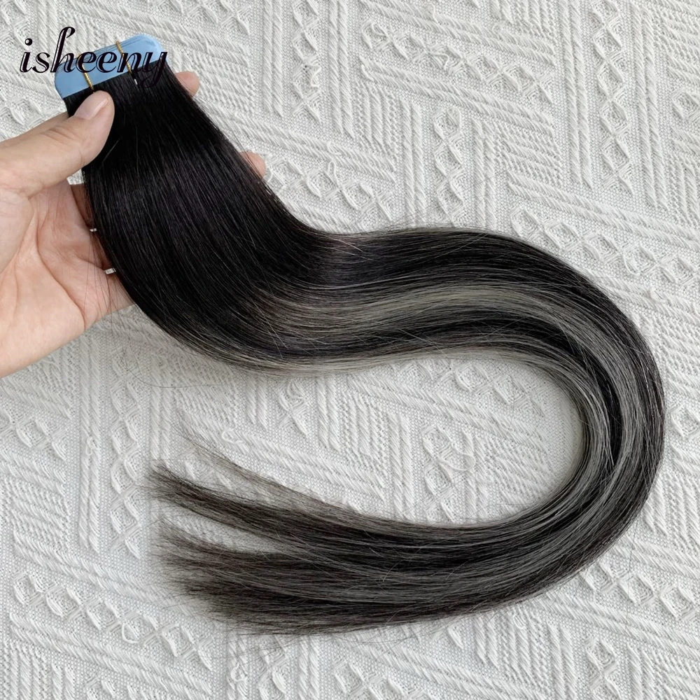 شريط Isheeny Balayage في وصلات شعر بشري 12 بوصة - 24 بوصة 20 قطعة/الحزمة شعر طبيعي حقيقي مستقيم بدون خياطة على الغراء #5