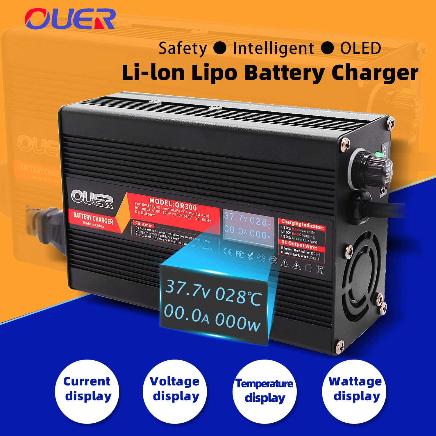 

29.4V 8A Lithium Battery Charger Is usd For 7S 25.9V Lithium Battery With OLED Display Fast Charger