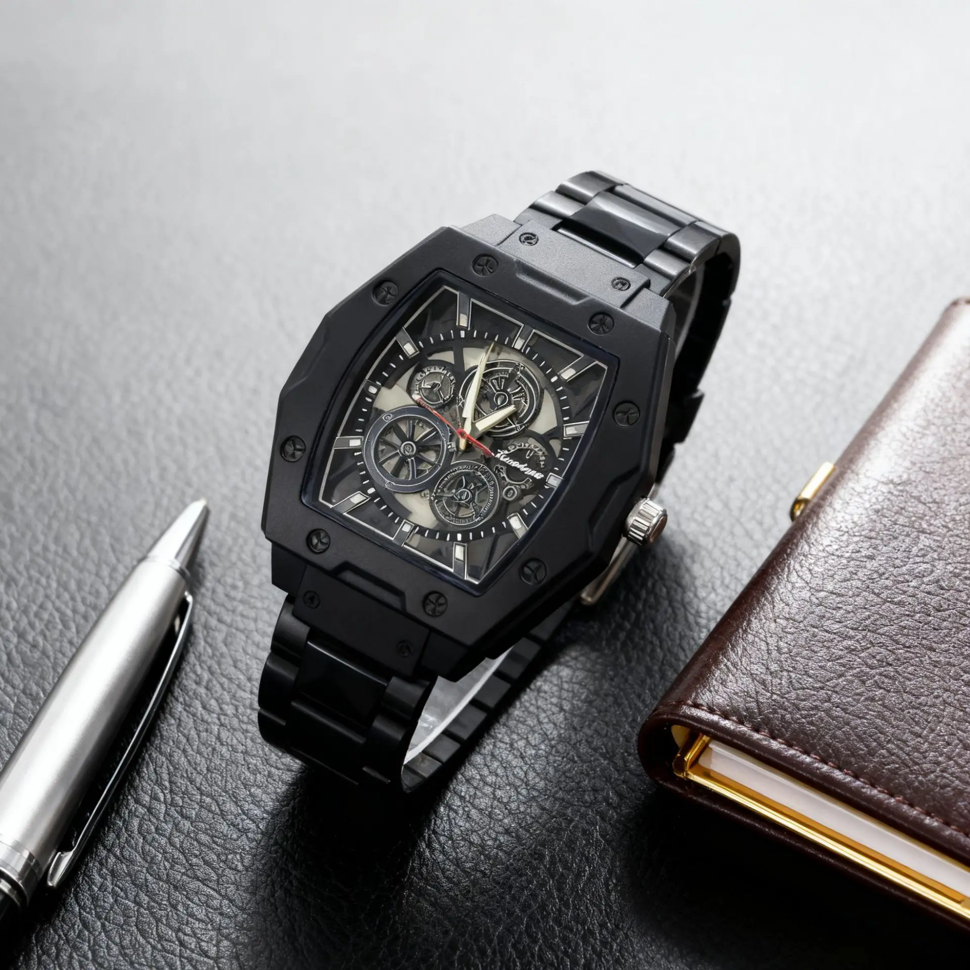 

Новые модные роскошные мужские часы Tonneau с полым циферблатом, имитация механических, кварцевые, из нержавеющей стали, для бизнеса, Reloj Hombre