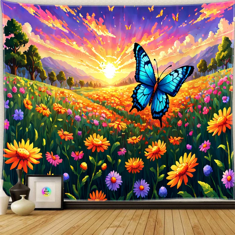 Landscape tapestry butterfly ocean waves coconut tree tapestry spring summer wall decor for dorm bedroom living room home decor