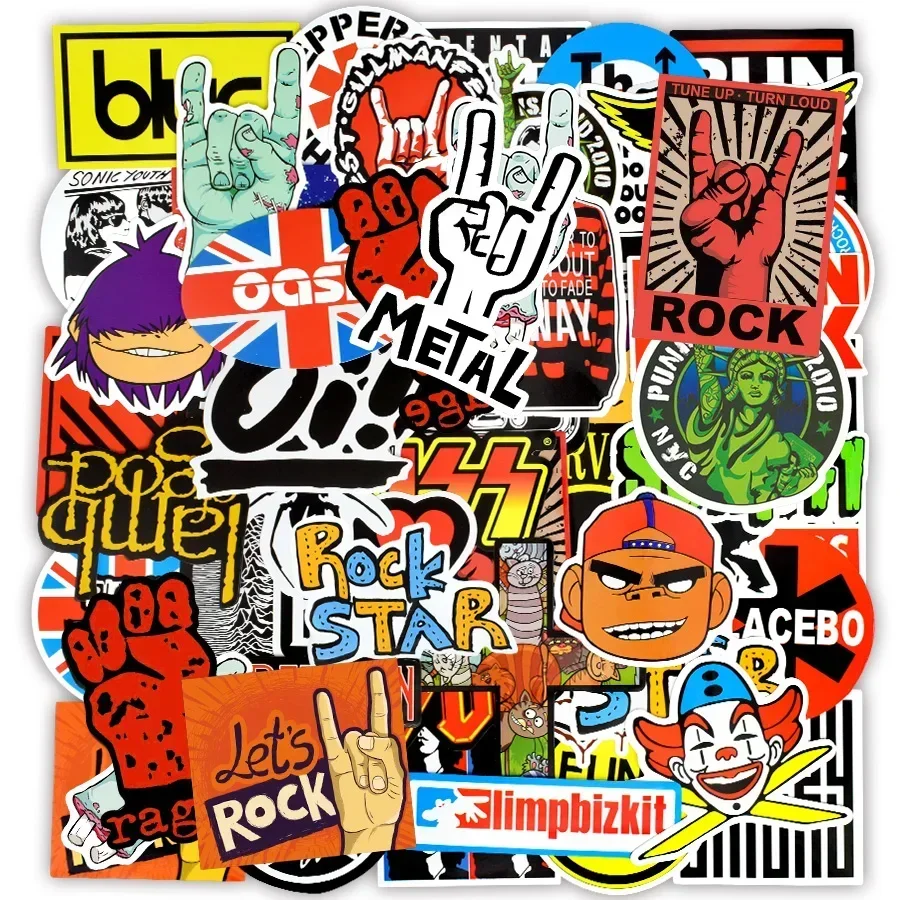 100 sztuk Retro zespół rockowy naklejki muzyka Graffiti wodoodporna kalkomania do DIY gitara basowa Laptop walizka deskorolka silnik samochodowy