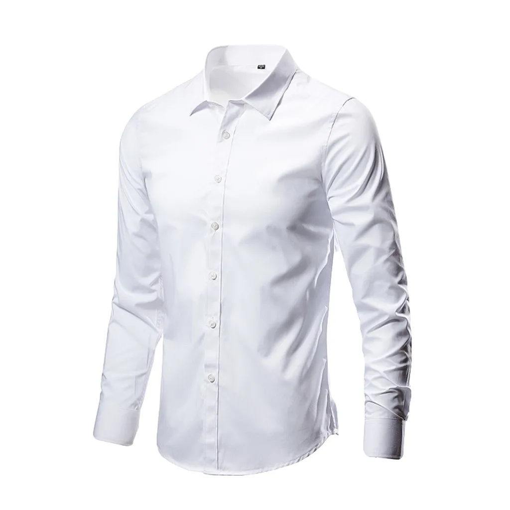 Men\'s Fashion Business Leisure Lapel Color Long-sleeved Shirt Top Blouse