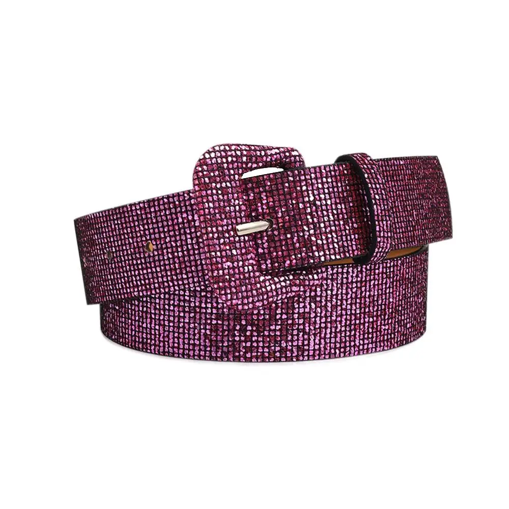 

Women Casual Jeans Shiny Sequins Belt Trouser Dress Belts Pin Buckle Waistband Decorative Waist Strap