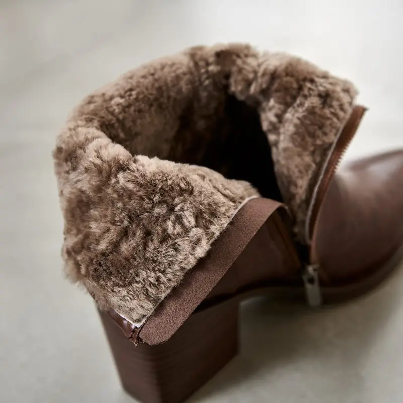 MORAZORA حجم 34-41 جديد الصوف الشتاء أحذية النساء حذاء بكعب عالٍ مكتنز جلد طبيعي الشتاء أحذية السيدات حذاء من الجلد أحذية نسائية