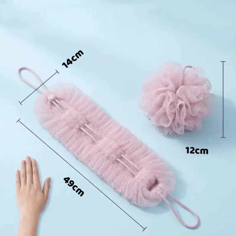 Extendable 2-in-1 Back Scrubber Bath Sponge Soft Exfoliating Mesh Full Body Massager for Home Bathing