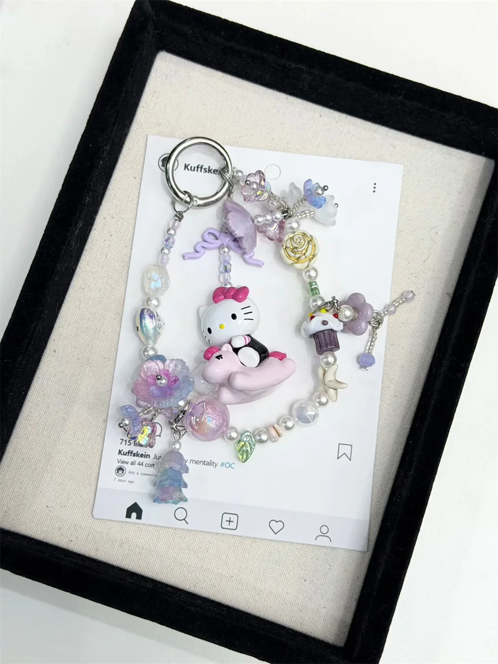 Cute Sanrio Hello Kitty Pearl Keychain Hand Chain Phone Chain Phone Cartoon Charm Anime Women Accessories Mobile Phone Ins Chain