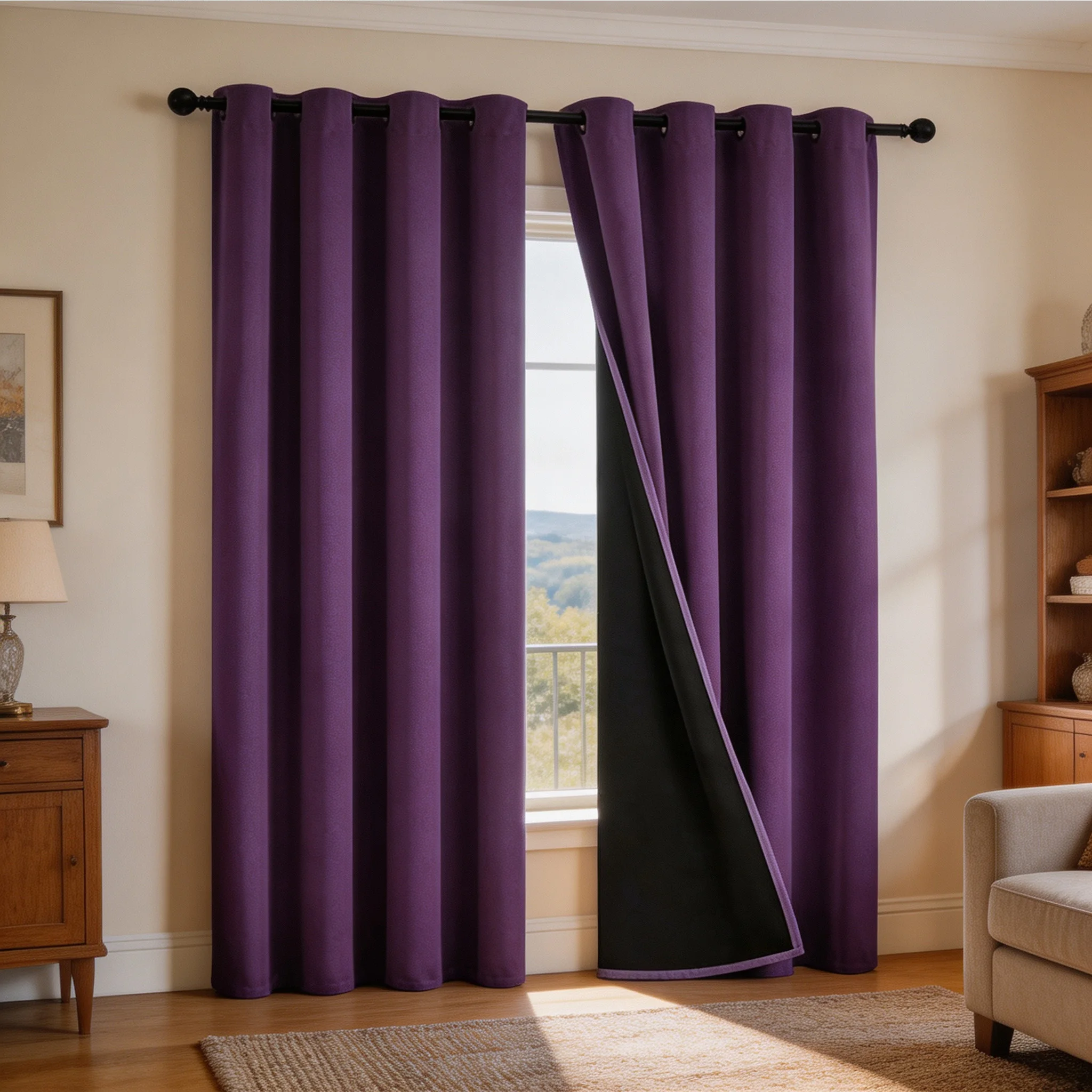 [ Free Buy 1 Get 1]   2 Panels  Blackout Practical Home Curtains Black Waterproof Back Coating Design Privacy Shield Window Drapes for Bedroom Bathroom Living Room Study and Other Indoor Places