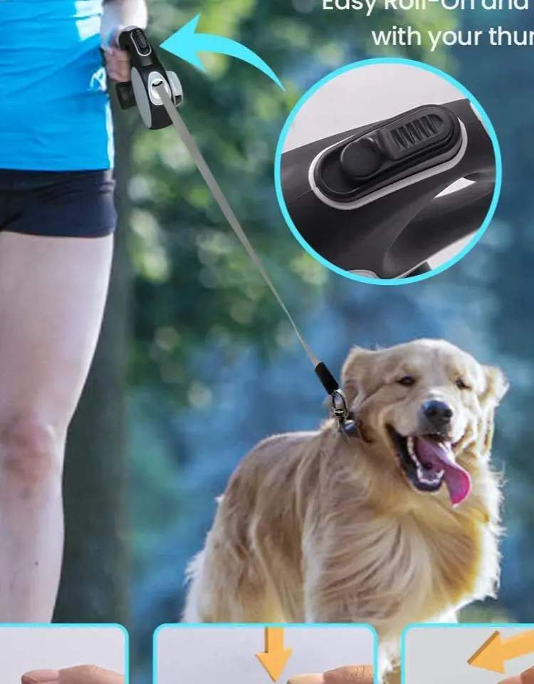 Retractable Dog Leash with Flashlight and Poop Bag Dispenser, Huayang Upgrade 4 in 1 Dog Leash Retractable for Medium Large Dogs