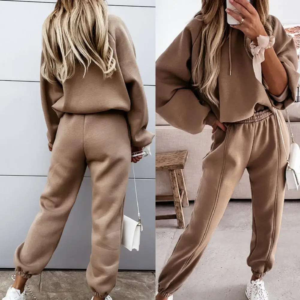 Tracksuits Women\'s Fleece Hoodies Two Piece Set 2024 Spring Autumn Lace Up Sweatshirts Pants Sets Female Casual Sports Suits