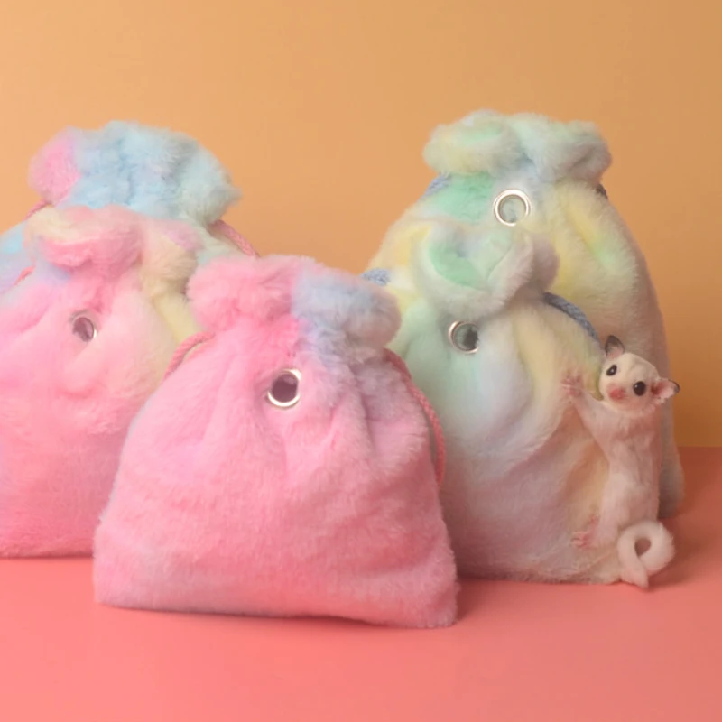 Rainbow Fleece Warm Bonding Sleeping Pouch Carrier Hideout Bed for Rodent Sugar Glider Hamster Gerbil Mouse for Small Pet Animal