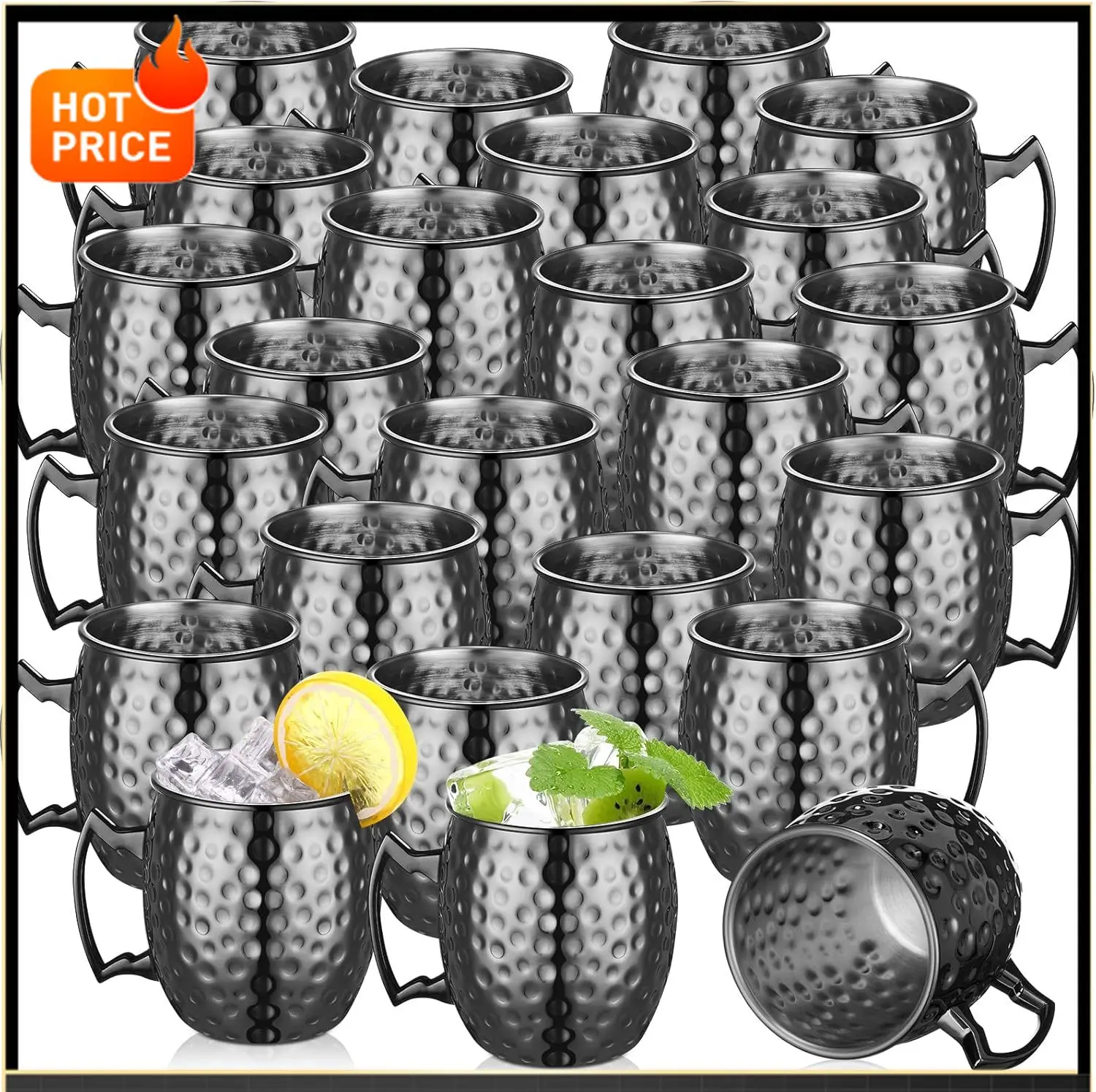 

Bestseller24 Pack Moscow Mule Mugs Bulk Black Stainless Steel Moscow Cups Moscow Copper Plating Mug with Handle 12 oz Hammered F