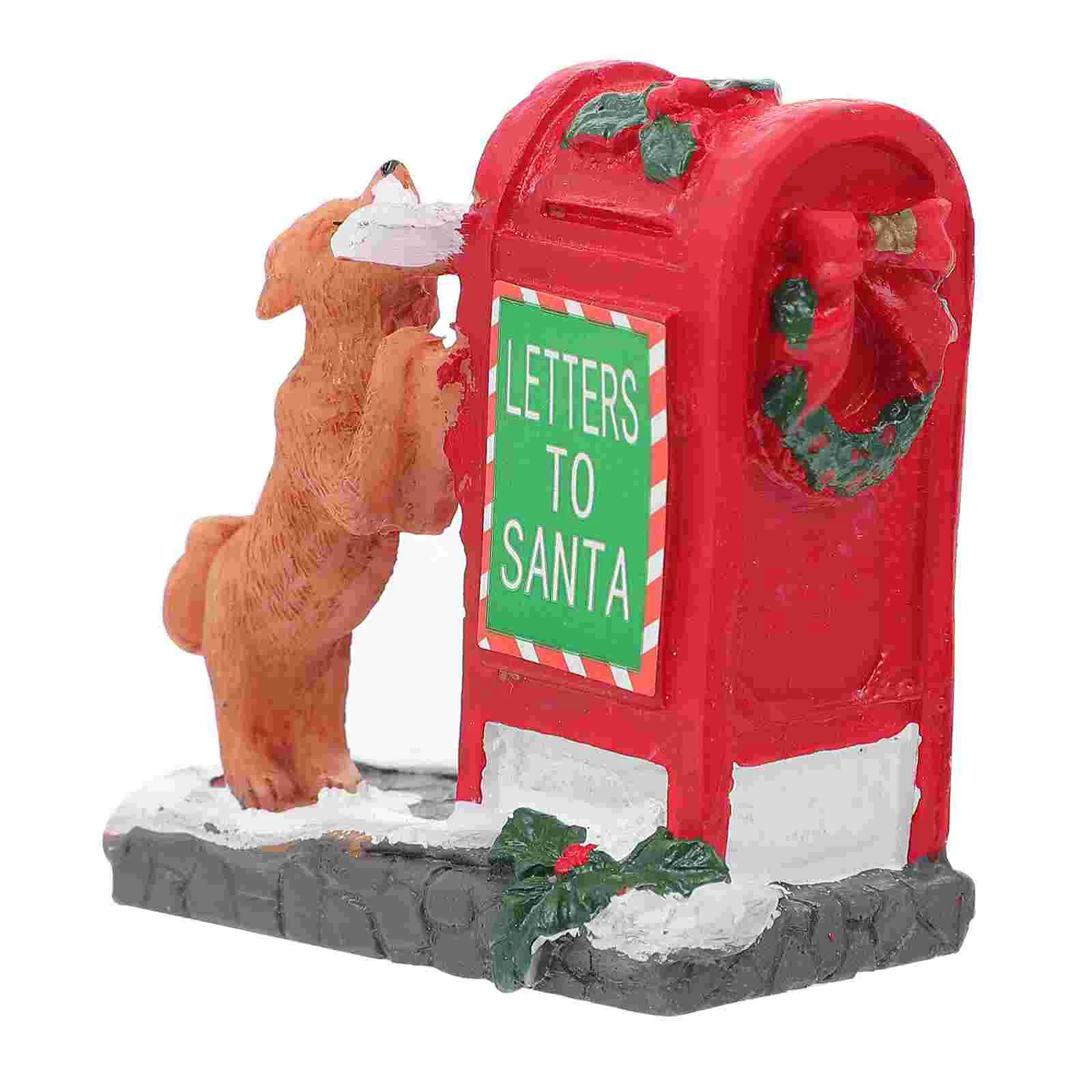 

Handicraft Ornaments Christmas Mailbox Figurine Xmas Cake Topper Decorations Dessert Table Tabletop Synthetic Resin Puppy Dog