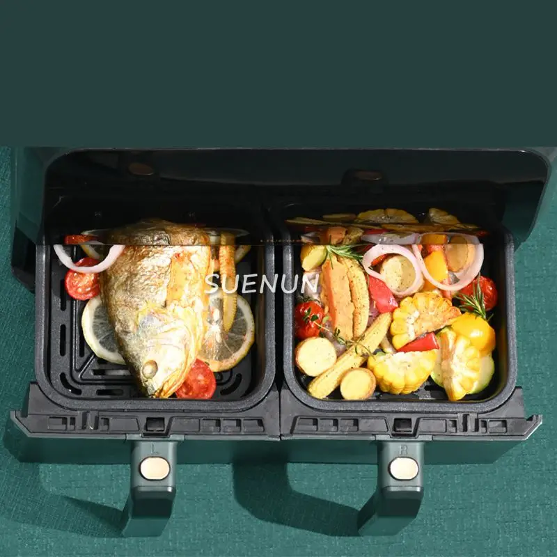 หม้อทอดไฟฟ้าอเนกประสงค์แบบอัตโนมัติเต็มรูปแบบหม้อทอด Air fryer ดรัมสองชั้นเตาอบไร้น้ำมันอัจฉริยะขนาดใหญ่