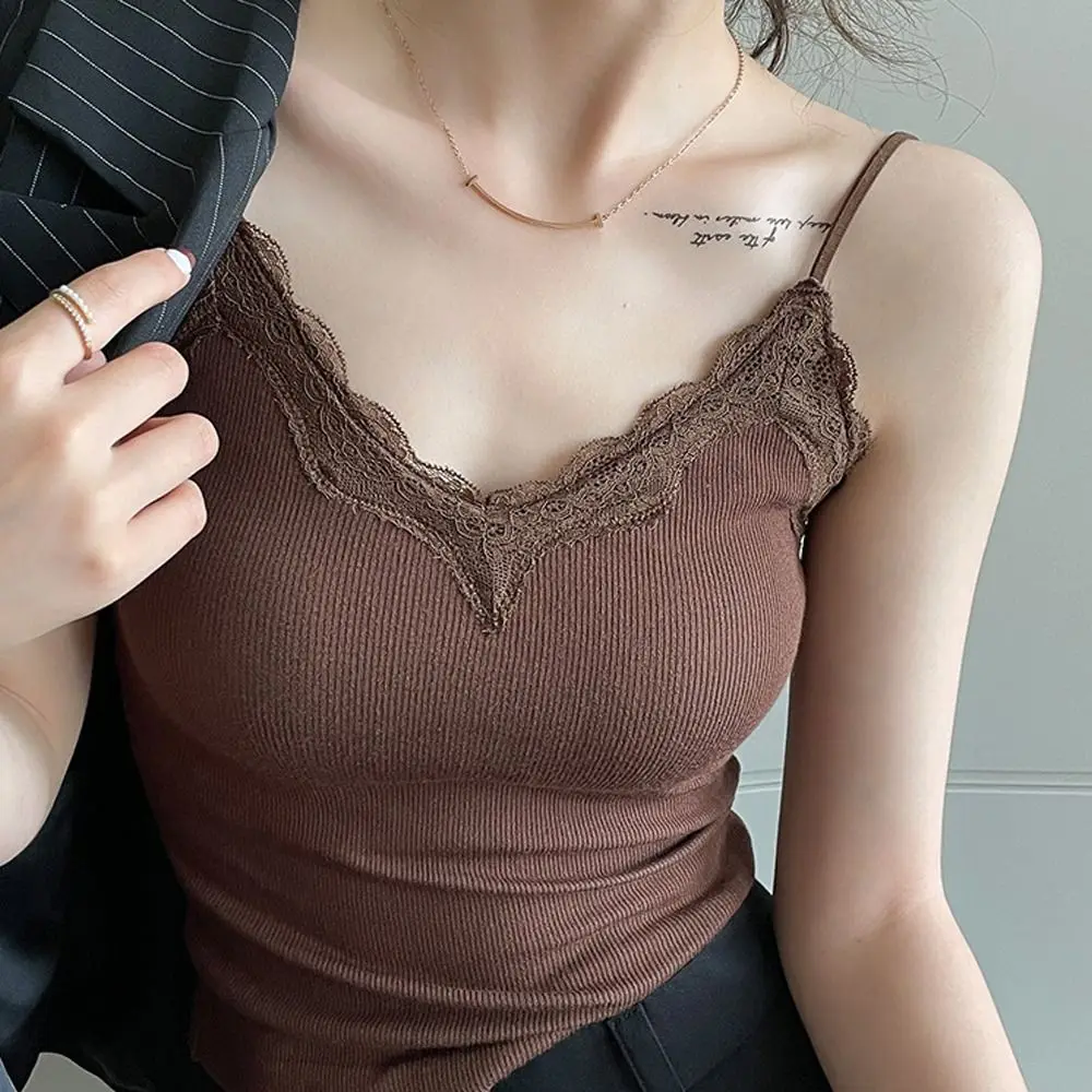 Comfort Breathable Lace Camisole Strap Bra Solid Color Crop Top Sexy Style Wire-Free Summer Top image 5