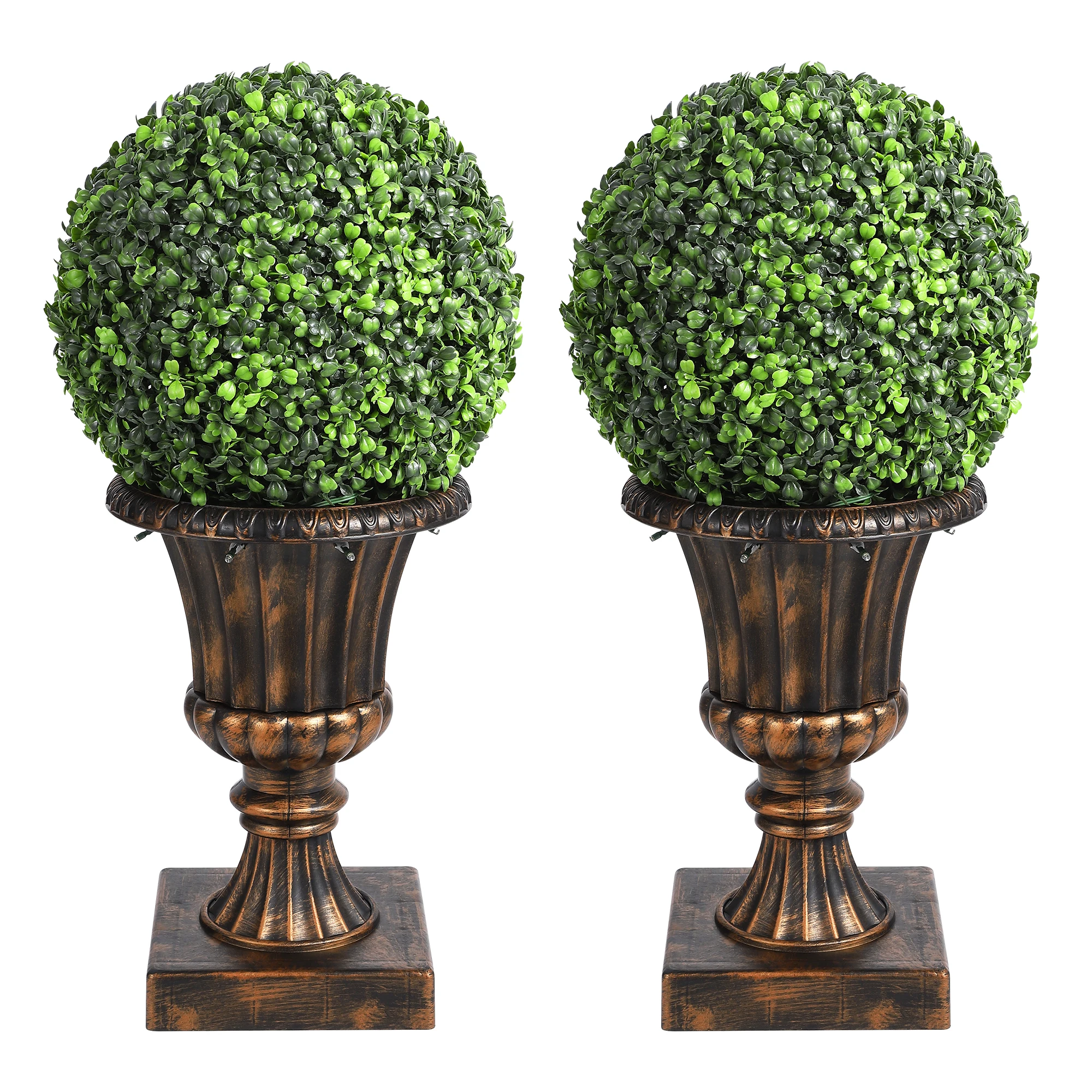 

2 PCS 24” Artificial Plant Topiary Ball with Pot, Faux Boxwood Balls with LED, Topiary Balls Artificial Outdoor