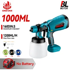 ONEVAN Electric Spray Gun 1000ML Cordless Paint Sprayer Home DIY Auto Furniture Steel Coating Airbrush For Makita Battery Pin