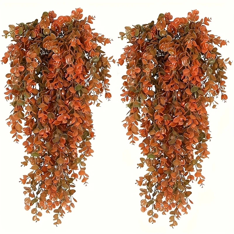 نباتات الخريف الاصطناعية المعلقة في الهواء الطلق، كروم الأوكالبتوس بوعاء مناسبة لتزيين الخريف، وعيد الشكر، والهالوين