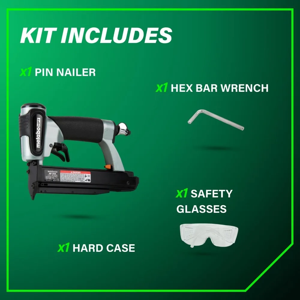 Metabo HPT Pneumatic Nailer: Professional Choice for Cabinet, Trim, and Craft Work, Creates Discreet Holes, Lightweight Design