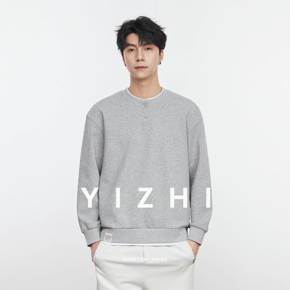 

Men's Henry Collar Fake Two-Piece Sweatshirt Autumn New Korean Long Sleeve Loose Casual Pullover Bottoming Shirt Men's Clothing