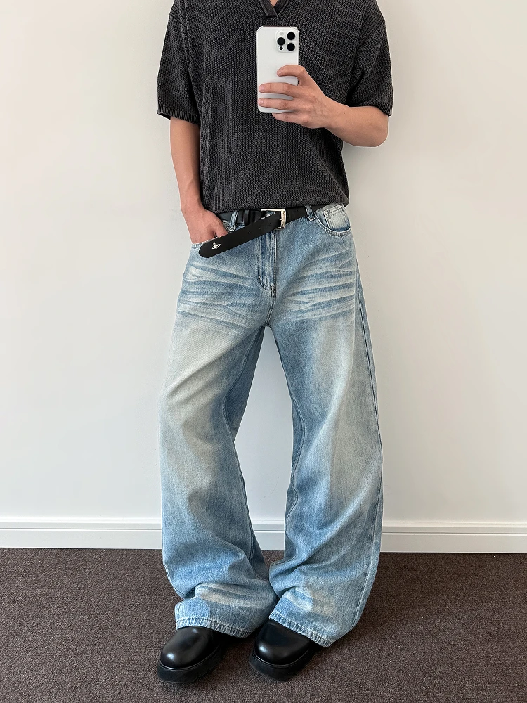 

Ретро-джинсы American Cleanfit с эффектом потертости, мужские, прямые, слегка расклешенные, универсальные, повседневные, на все сезоны