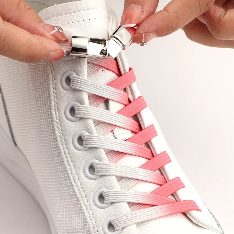 No Tie Shoe Laces for Sneakers Gradient Elastic Shoelaces for Shoes Metal Press Lock Easy To Put on And Off Lazy Flat Shoes Lace