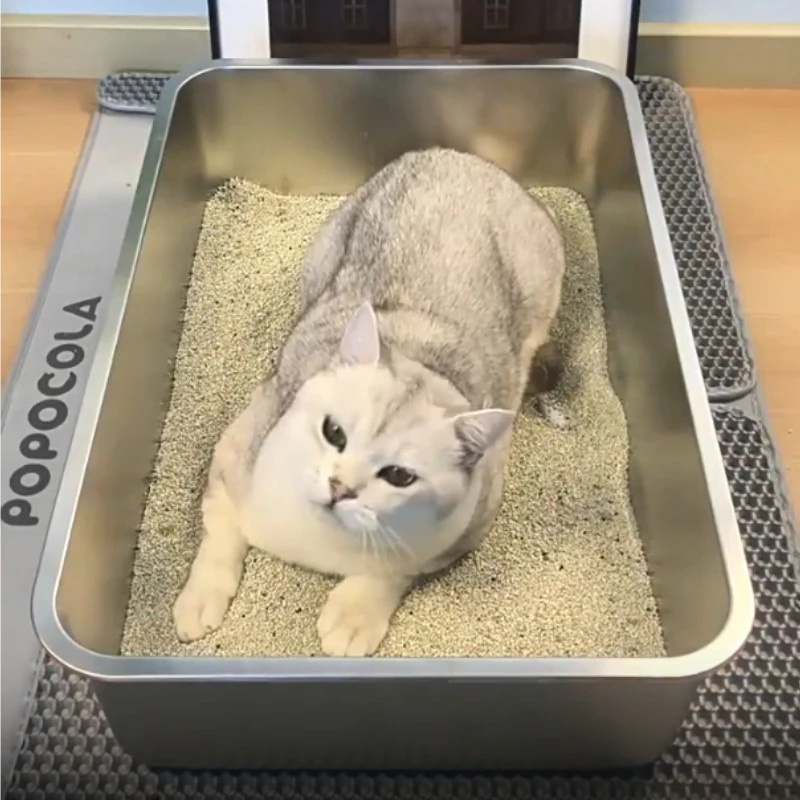 Bandeja arena acero inoxidable para gatos grandes – Antisalpicaduras - imagen 3