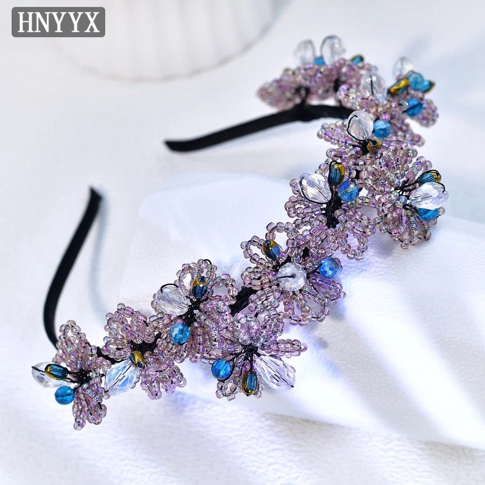 

HNYYX Bride Crystal Flower Beaded Hair Hoop Purple Color Women Headband Fashion Party Hair Accessories Wedding Hairhoops A57