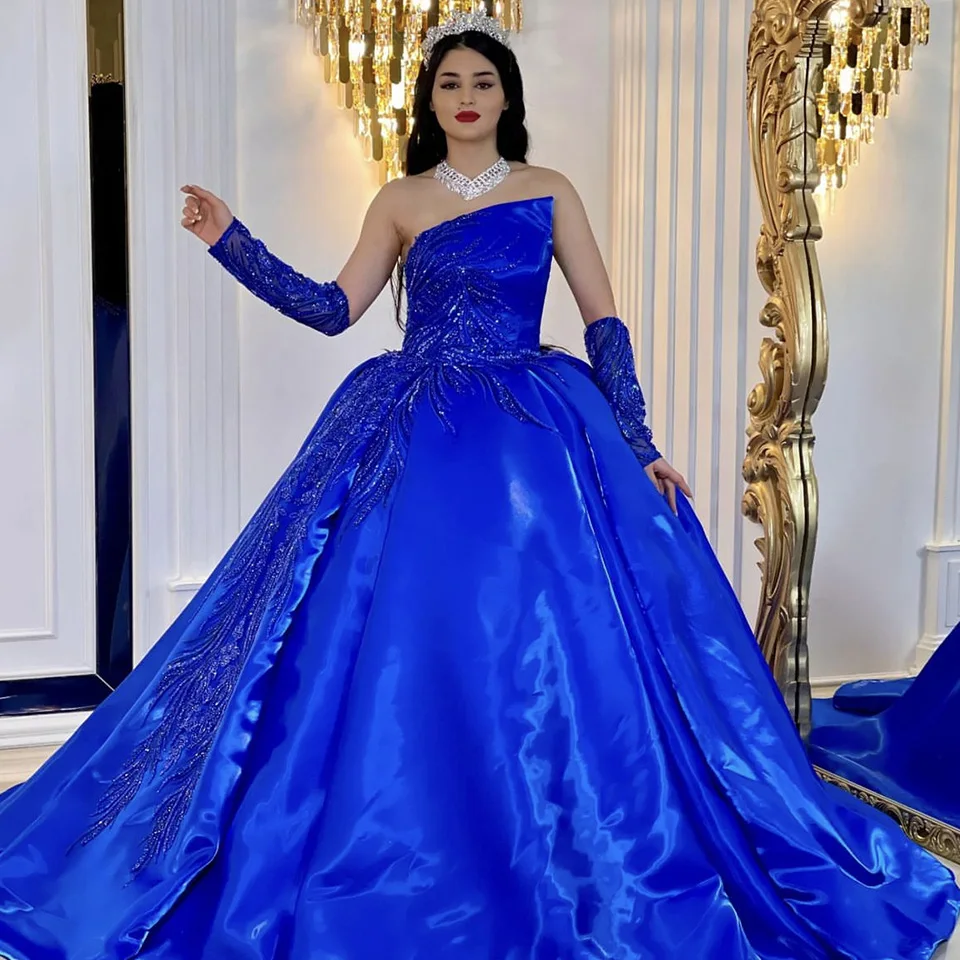 Customized Quinceanera Charming Strapless Sequin Appliques Sleeveless Evening Dress 2025 Ball Gown Floor Length Prom Dress