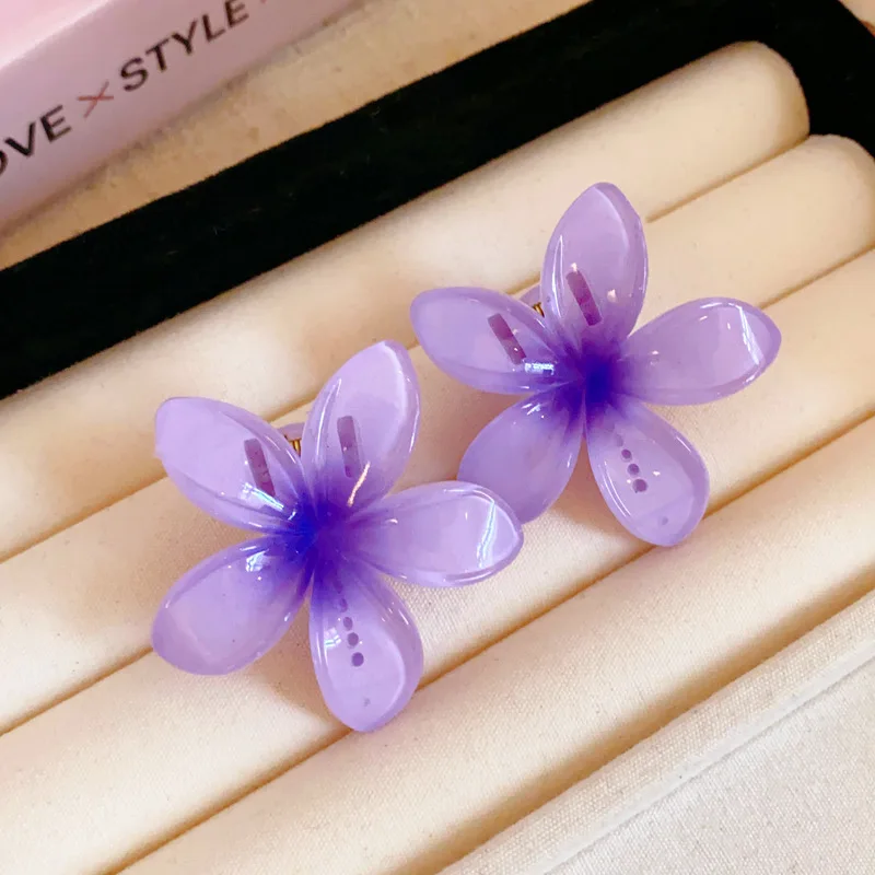 Trendy Gradient Egg Plumeria Flowers Acrylic Hair Cawps for Women Girls Sweet Clips Beach Hawaiian Vocation Headwear Accessories