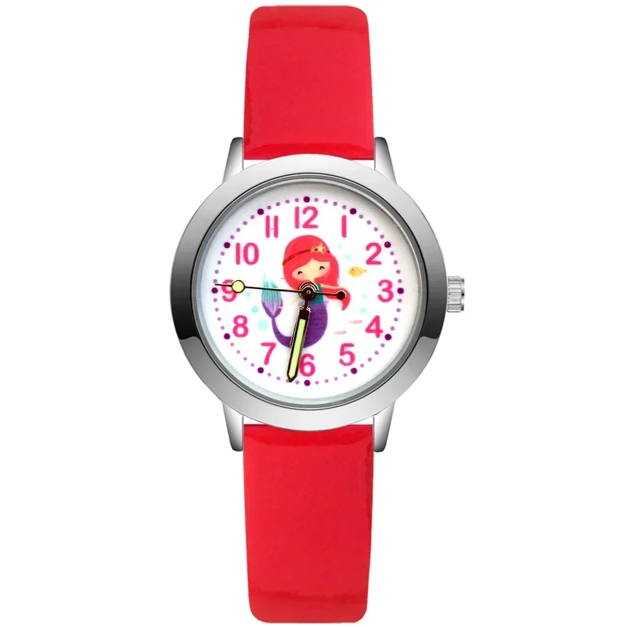 Fashion mermaid Cartoon Rainbow Children's Kids Student Girls Boys Quartz Leather  Brand Watch Factory Wholesale