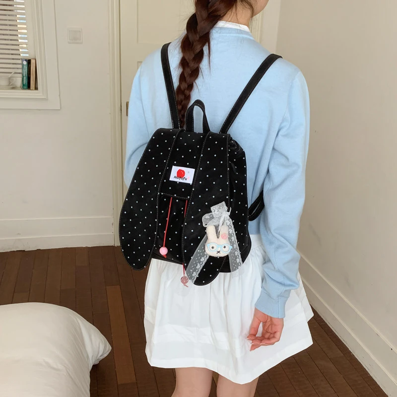 

Cute Rabbit Ear Polka Dot Backpack for Women2026New casual large-capacity lightweight student travel and commuting backpack
